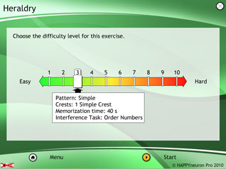 Пример детализированной панели управления для выбора уровня сложности